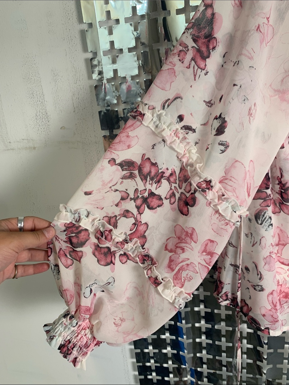 American Rag Floral Pink and White Peasant Blouse - Picture 5 of 5